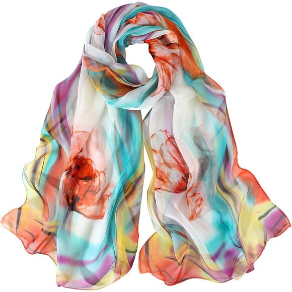 Women's Multi-color Fashion Lightweight Head Scarf Floral Print Chiffon Scarves - Picture 2 of 7